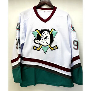 ANAHEIM MIGHTY DUCKS #99 BANKS Stitched Hockey Jersey White Burgundy Teal Large